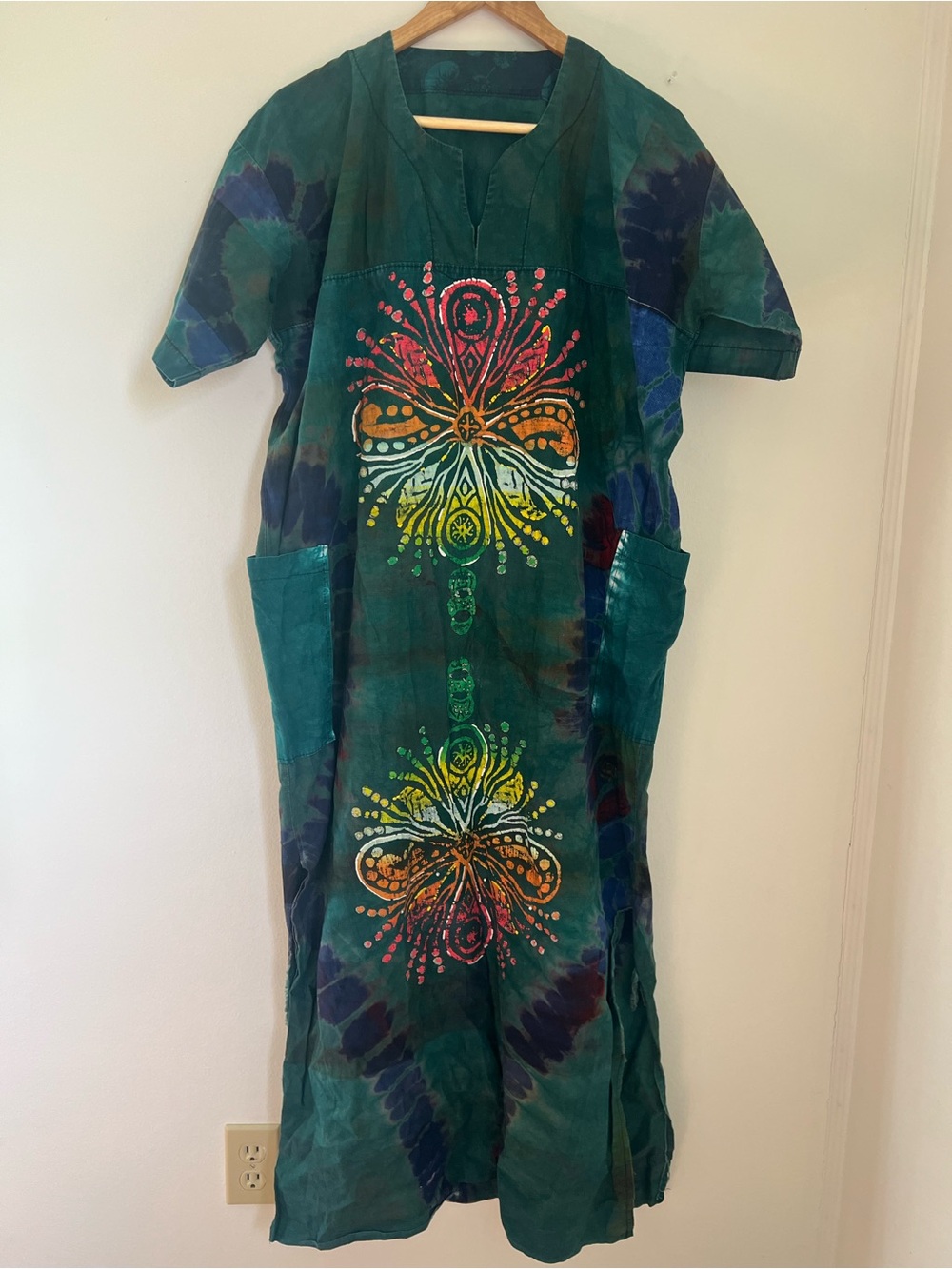 Boho BatikTie Dye Maxi Dress with Rainbow Mandala Print